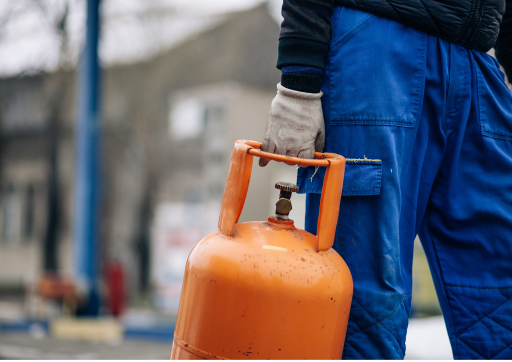 Engineer with LPG Gas Bottle