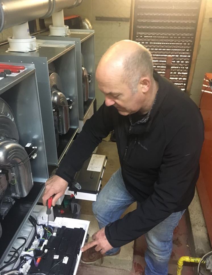 Gas Safe registered engineer Dougie Tremayne working on a commercial Viessmann heating system