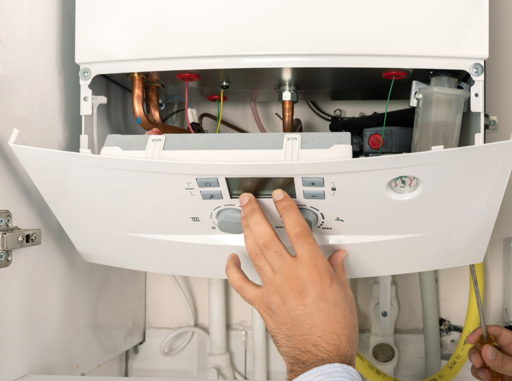 Open Control Panel of domestic Gas Boiler